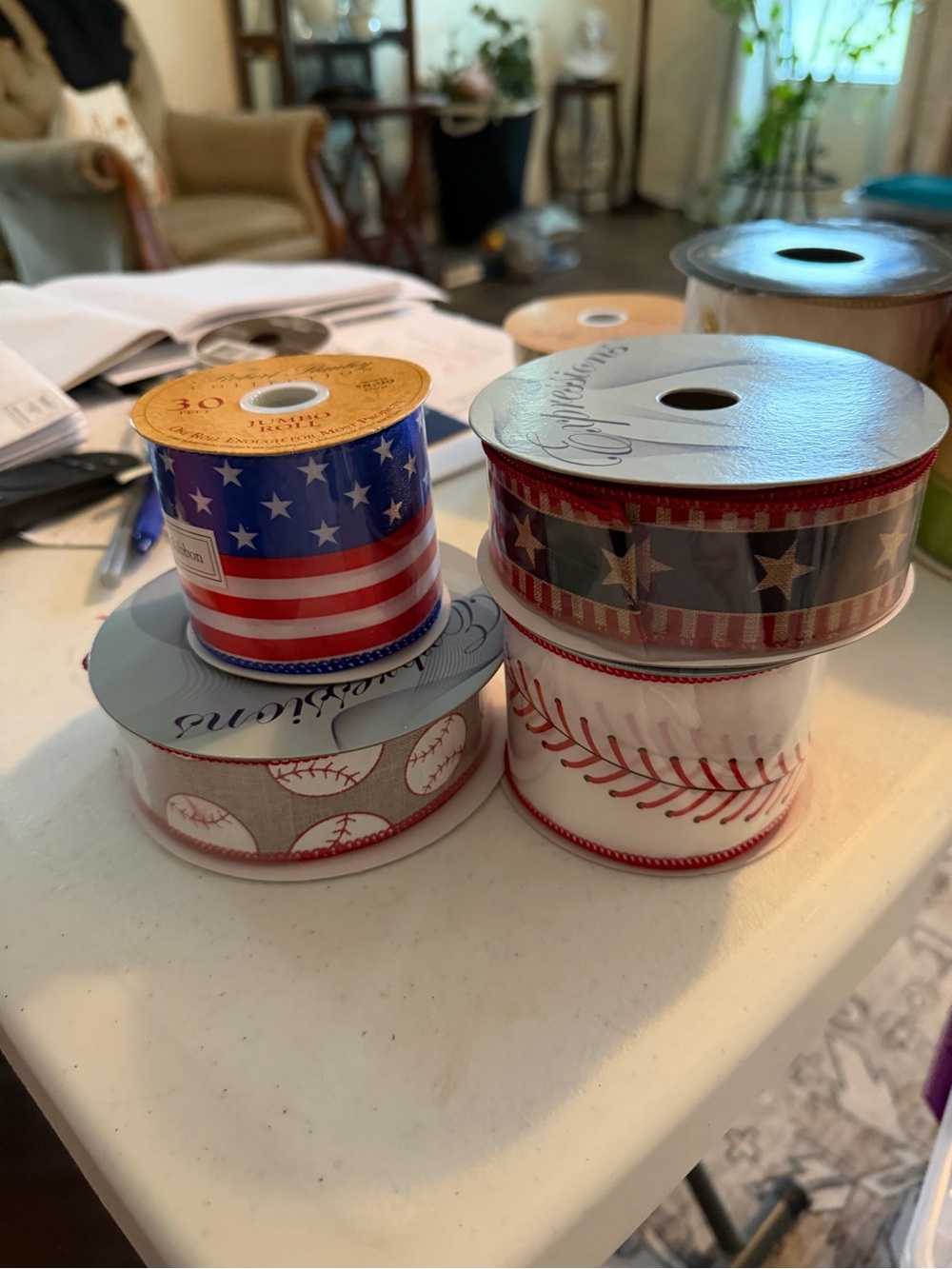 Patriotic Stars & Stripes Decorative Ribbon - Blue/Red/White
Baseball ribbon